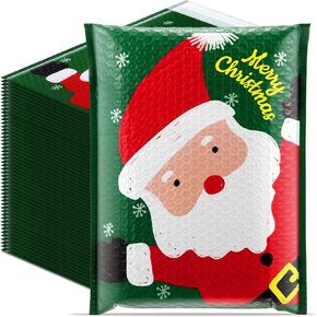30 Pcs Large Christmas Poly Bubble Mailers 10 x 13 Inch Christmas Padded Envelopes Self Adhesive Retailer Holiday Shipping Bags Red Classic Santa Claus for Small Business Christmas Gift