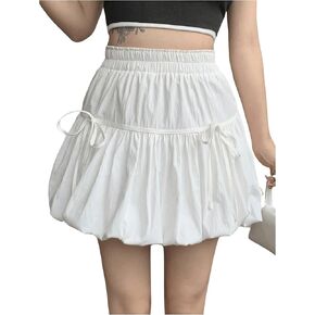 Women's Bubble Skirt Ruffle Flared Mini Skirts Casual High Waisted A Line Mini Skirt Loose Skort