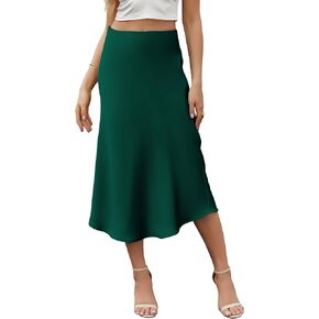 Bluetime Womens Satin Skirt Elastic High Waisted Silk Midi Skirts Dressy Casual A line Long Skirt