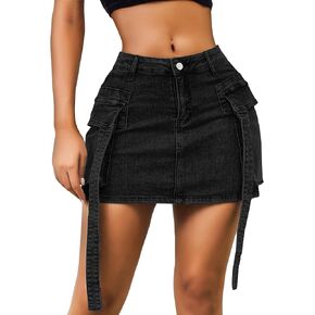 Women’s Low Waist Denim Skirt Button Mini Cargo Jean Y2K Skirts with Pockets in Saudi Arabia
