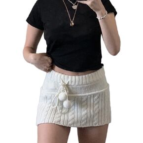 SOLILOQUY Women y2k Mini Skirt Low Waist Solid Ribbed Knit Pencil Skirts Short Bodycon Skirt Fairycore Grunge Streetwear