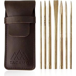 TACAMO Paracord FID Set with Leather Case - 7-Piece Durable Brass Paracord & Leather Needle Tool Kit - Removable Extensions, Smoothing Tool & Paracord Lacing Needles for Crafting Rope,Bracelet & Knots