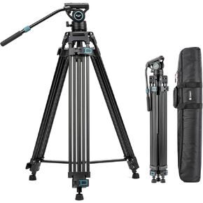 Fotopro 70 Inch Video Tripod 360 Degree Fluid Head Quick Release Plate Mid-Level Spreader Professional Aluminum Heavy Duty Tripod Max Load up to 17.64lbs