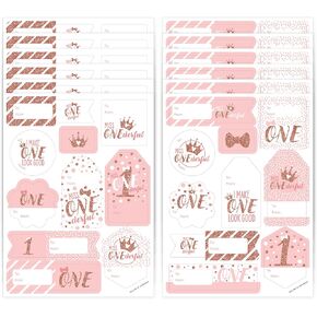Big Dot of Happiness 1st Birthday Little Miss Onederful - Assorted Girl First Birthday Party Gift Tag Labels - to and from Stickers - 12 Sheets - 120 Stickers