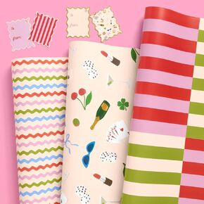 xo, Fetti Girlhood Trendy Wrapping Paper + Tag Set - 12 Sheets | Birthday Gift Wrap, Decorative Christmas Bag, Bachelorette Party Favor