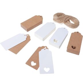 120 Pcs Gift Tags with String Attached,3.5 x 1.5In Gift Bag Tags,Kraft Paper Tags with 82ft/25m Jute Twine,Price Tags with String for Gifts Crafts Garage Sale Wedding Christmas,2 Style 2 Colors