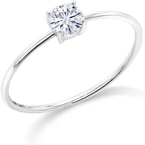 Gem Stone King 10K White Gold Gemstone Birthstone Engagement Ring | Round 4MM | Wedding Engagement Solitaire Anniversary Promise Ring For Women | Available In Size 5, 6, 7, 8, 9