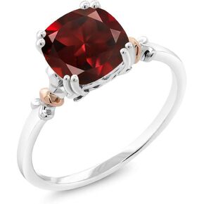 Gem Stone King 925 Sterling Silver & 10K Rose Gold 8MM Cushion Gemstone Birthstone Engagement Ring | Wedding Anniversary Promise Ring For Women | Size 5,6,7,8,9