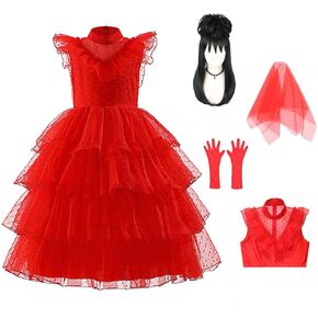 Lydia Deetz Costume Kids Girls Beetle Juice Costume Red Wedding Dress Ghost Bride Costume Halloween Costumes