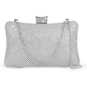 Clutch Purse Rhinestone Clutch Evening Bag, Silver Crossbody Clutch Bags with Detachable Strap for Weddings, Prom