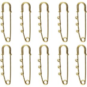 12PCS 3 Holes DIY Jewellery Crafts Brooch Gold 64mm Heavy Duty Safety Pin Brooch Pin Safety Scarf Clasp Jewelry Accessories for Coat Sweater Hat Scarf Skirt Skirt Fastener