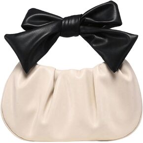 Verdusa Women's Ruched Hobo Handbag Cute Bow Clutch Purse Small Leather Top Handle Bags