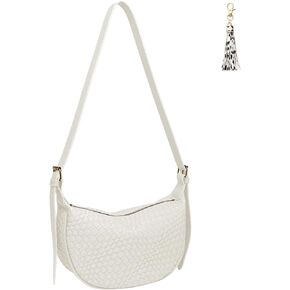 Crescent Crossbody Bags for Women Small Shoulder Bag Woven Hobo Handbag Trendy Vegan Leather Purse with Adjustable Strap