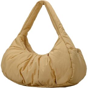 Herald Ruched Puffer Shoulder Bag for Women, Nylon Lightweight Puffy Cloud Crescent Carryall Hobo Handbag Soft Purse