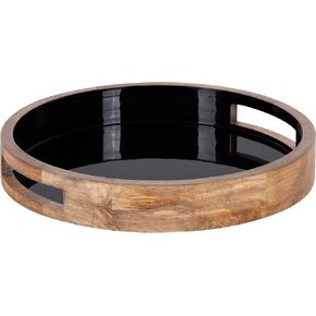 Kate and Laurel Ehrens Modern Wooden Tray, 15 inch Diameter, Natural and Black, Round Accent Tray for Farmhouse Decor