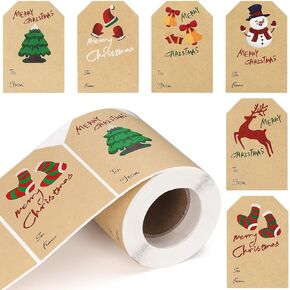 250 Pcs Christmas Gift Tags Stickers, 3 X 2 Inch Kraft Christmas Stickers Labels,Self Adhesive Christmas Name Tags Stickers for Presents Boxes Bags Envelopes Gift Wrapping Decoration