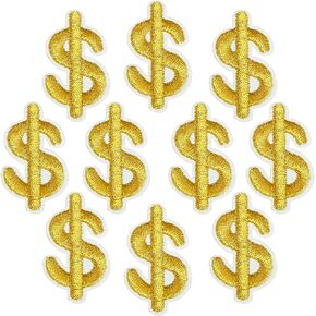 10 Pieces Gold Dollar Embroidered Iron On Patches Money Symbol Sew On Patch for Clothes Dress Jackets Caps DIY Dollar Sign Embroidery Patches Sewing Craft Decoration