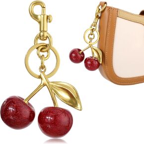 Glitter Cherry Charm for Purse Cherry Bag Charm Cherry Accessories Bag Charms for Handbags Purse Keychain Cherry Keychain Accessory Glitter Cherry Bag Charm with Key Ring and Clip