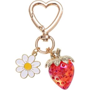 Cute Strawberry Keychain Bag Purse Charms Heart Flower Keychain Accessories for Girls Women Gift
