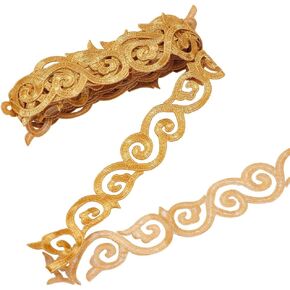 NBEADS About 4.16 Yards Gold Embroidery Polyester Ribbons, 1.9 Inch Wide Metallic Lace Trim Iron on Sew on Metallic Auspicious Clouds Lace for Sewing Costumes Gowns Home Decor Garment Accessories
