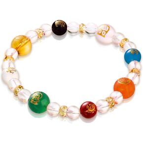 Japanese traditional good luck charms bracelet feng shui bracelet 6-8 incheas stretch rubber daruma doll lucky cat owl racoon dog guardian deities
