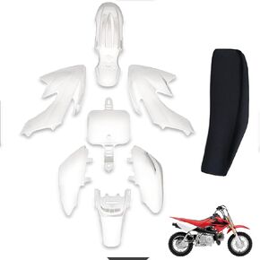 ABS Plastic Kit with High Elasticity Tall Seat, Pit Dirt Bike Plastic Fender, Thicker Plastic Kit Compatible with CRF50F XR50R CRF50 XR50 SDG SSR 50cc-110cc Pit Dirt Bike (Green & White)