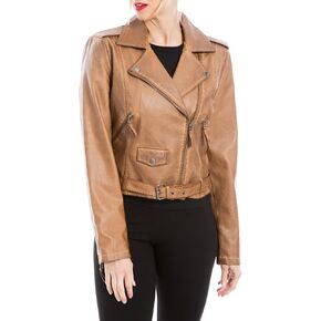 Max Studio Women's Faux Leather Motorcycle Jacket with Front Zipper Pockets