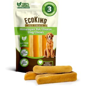 EcoKind Pet Treats Gold Himalayan Yak Cheese Dog Chew, Yak Dog Treats for Active Chewers, 100% Natural & Healthy Chew Sticks for Small & Large Dogs, Assorted Set of Big & Small Yak (3 Large Sticks)