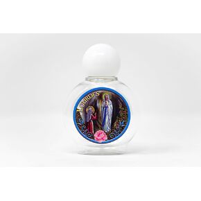 Authentic Lourdes Water in a Plastic Round Bottle & Lourdes Prayer Card