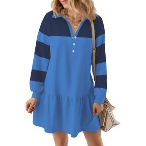 Womens Oversized Sweatshirt Dress Spring Fall Trendy Long Sleeve Button Lapel Pullover Mini Dresses