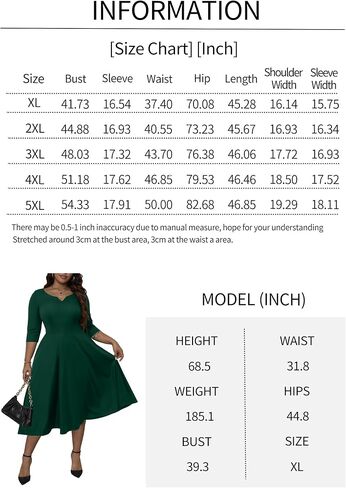 Runwind Plus Size Dresses Women Fit and Flare A-Line Swing Dress 3/4 Sleeve Midi Church Wedding Guest Cocktail Party Dresses in Kuwait