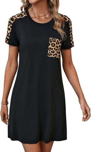 SOLY HUX Women's Leopard Print Short Sleeve T Shirt Dress Pocket Summer Short Dresses in Saudi Arabia