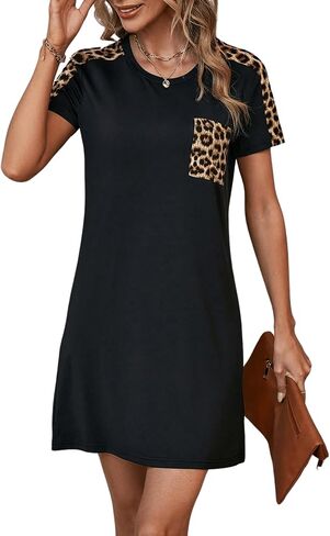 SOLY HUX Women's Leopard Print Short Sleeve T Shirt Dress Pocket Summer Short Dresses in Saudi Arabia