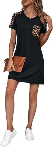 SOLY HUX Women's Leopard Print Short Sleeve T Shirt Dress Pocket Summer Short Dresses in Saudi Arabia