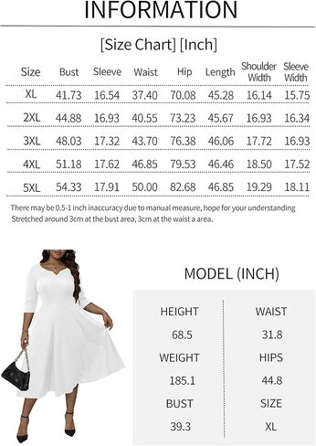 Runwind Plus Size Dresses Women Fit and Flare A-Line Swing Dress 3/4 Sleeve Midi Church Wedding Guest Cocktail Party Dresses in Kuwait