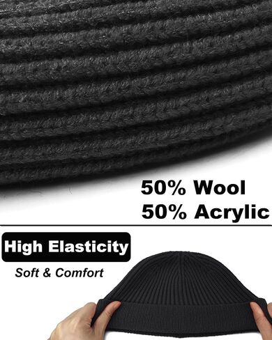 Short Fisherman Beanie for Men Women, Wool Knit Cuff Warm Winter Hats, Trawler Beanie Watch Caps Soft Skullcap in Kuwait