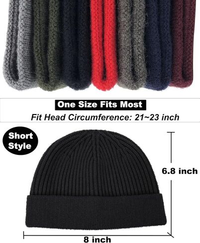 Short Fisherman Beanie for Men Women, Wool Knit Cuff Warm Winter Hats, Trawler Beanie Watch Caps Soft Skullcap in Kuwait