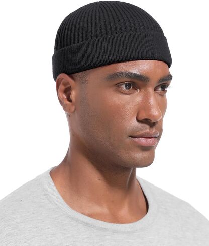 Short Fisherman Beanie for Men Women, Wool Knit Cuff Warm Winter Hats, Trawler Beanie Watch Caps Soft Skullcap in Kuwait