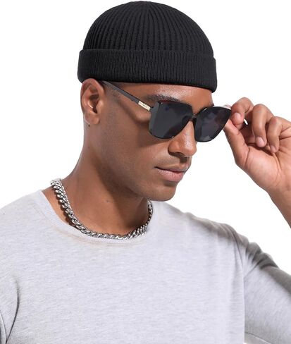 Short Fisherman Beanie for Men Women, Wool Knit Cuff Warm Winter Hats, Trawler Beanie Watch Caps Soft Skullcap in Kuwait