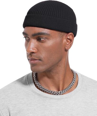 Short Fisherman Beanie for Men Women, Wool Knit Cuff Warm Winter Hats, Trawler Beanie Watch Caps Soft Skullcap in Kuwait