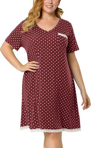 Agnes Orinda Women's Plus Size Nightgown Sleepwear Soft Sleepshirt Short Sleeve Lace Trim Nightshirt Lounge in Saudi Arabia