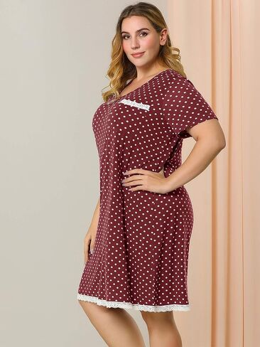 Agnes Orinda Women's Plus Size Nightgown Sleepwear Soft Sleepshirt Short Sleeve Lace Trim Nightshirt Lounge in Saudi Arabia