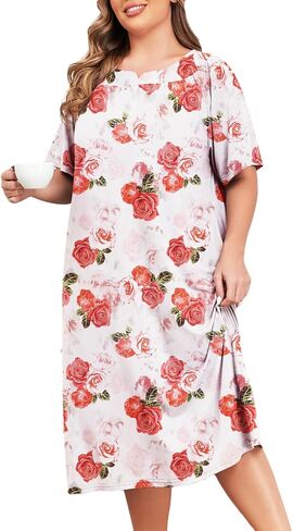 ZOMVA Plus Size Nightgowns for Women with Pockets Short Sleeve Cotton House Dress Mumu Duster Housecoat Moo Moos Dresses in Kuwait