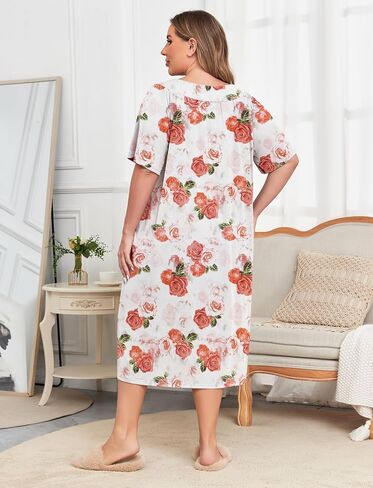 ZOMVA Plus Size Nightgowns for Women with Pockets Short Sleeve Cotton House Dress Mumu Duster Housecoat Moo Moos Dresses in Kuwait