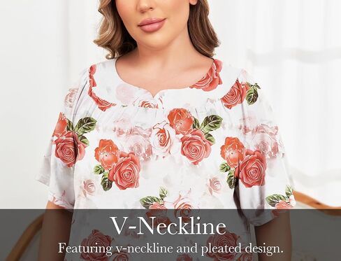 ZOMVA Plus Size Nightgowns for Women with Pockets Short Sleeve Cotton House Dress Mumu Duster Housecoat Moo Moos Dresses in Kuwait