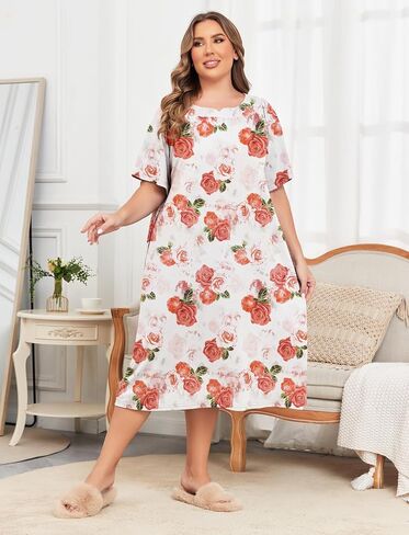 ZOMVA Plus Size Nightgowns for Women with Pockets Short Sleeve Cotton House Dress Mumu Duster Housecoat Moo Moos Dresses in Kuwait