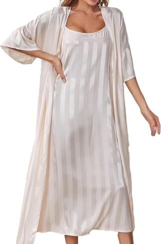 Women's Robe Set Nightgown with Robes Satin Silk Pajama Set 2 Pieces Lingerie U-Neck Sexy Sleepwear Sets in Saudi Arabia