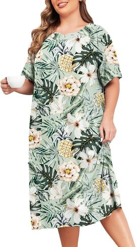 ZOMVA Plus Size Nightgowns for Women with Pockets Short Sleeve Cotton House Dress Mumu Duster Housecoat Moo Moos Dresses in Kuwait