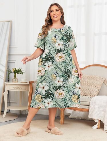 ZOMVA Plus Size Nightgowns for Women with Pockets Short Sleeve Cotton House Dress Mumu Duster Housecoat Moo Moos Dresses in Kuwait