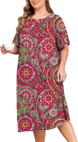 ZOMVA Plus Size Nightgowns for Women with Pockets Short Sleeve Cotton House Dress Mumu Duster Housecoat Moo Moos Dresses in Kuwait
